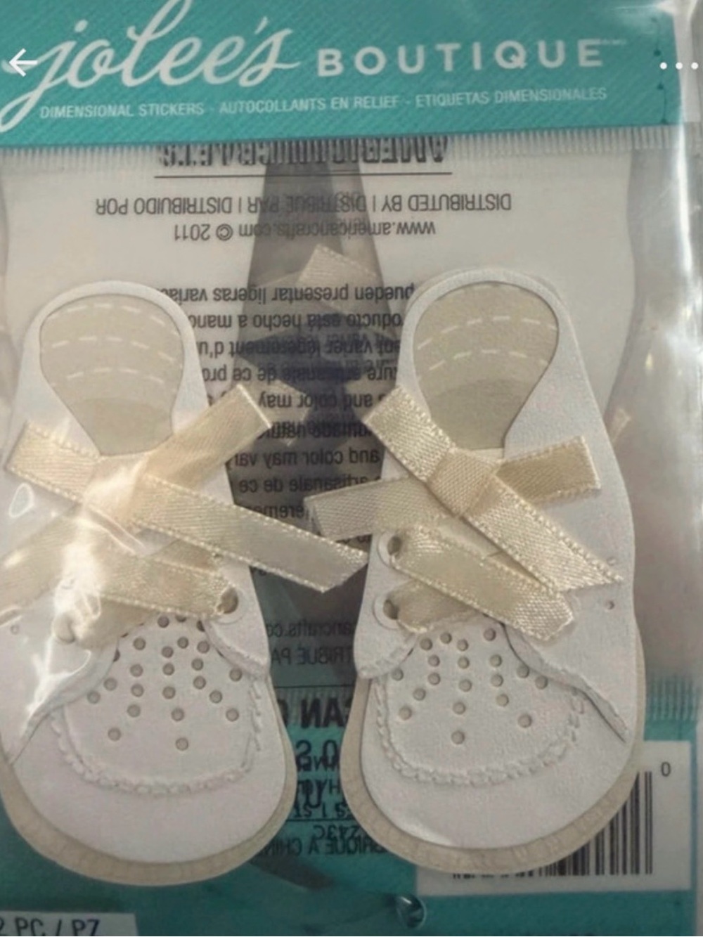 Jolee’s boutique Ivory Baby Shoes with Satin Bow Embellishments / scrapbooking